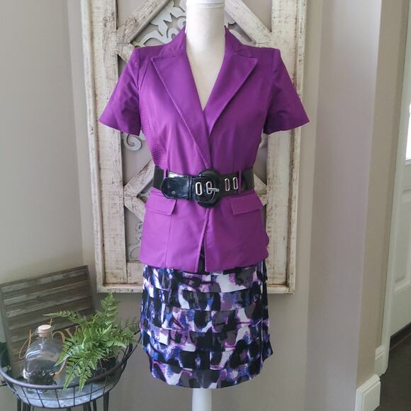 Worthington Women's Petite Ruffle Layered Straight Pencil Skirt in Purple Black - Picture 6 of 6